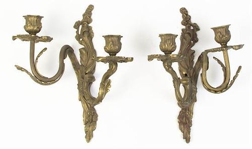 A Pair of Louis XV Style Gilt Bronze Sconces, Height 14 inches.