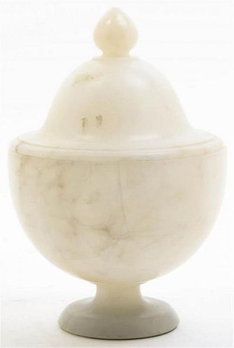 An Alabaster Lidded Urn, Height overall 10 inches.