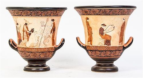 A Pair of Greek Calyx Kraters, Height 10 3/8 inches.