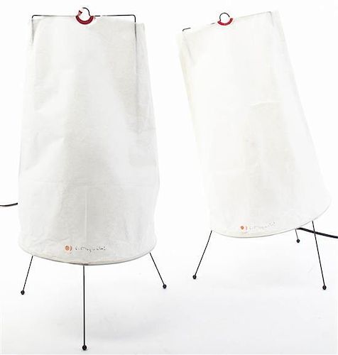 A Pair of Noguchi Paper Lamps, Height 19 inches.