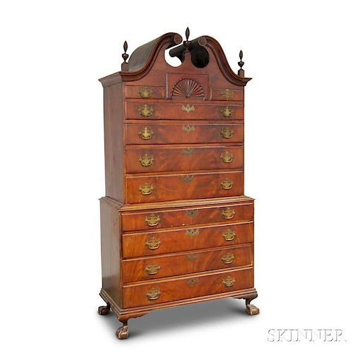 Chippendale-style Carved Mahogany Bonnet-top Chest on Chest