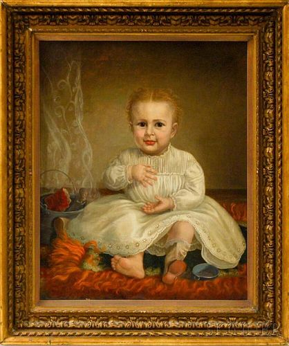 American School, 19th Century       Portrait of a Child in White Dress.