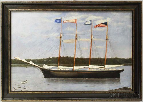 Framed Oil on Canvas Ship Portrait of the John E. Devlin