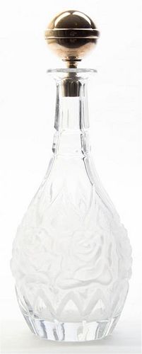 A Molded and Frosted Glass Decanter, Height 12 1/2 inches.