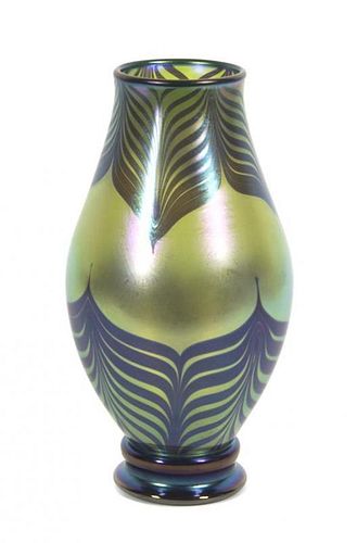 An American Iridescent Glass Vase, Height 11 1/2 inches.