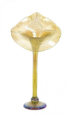 An American Iridescent Glass Jack-in-the-Pulpit Vase, Height 15 1/2 inches.
