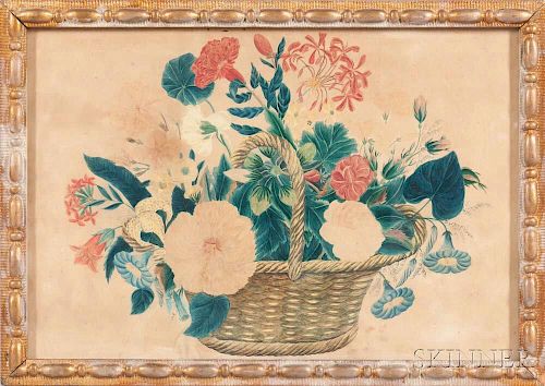 Watercolor on Paper Basket of Flowers