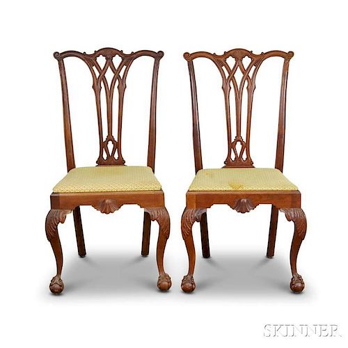 Pair of Chippendale-style Carved Mahogany Side Chairs.