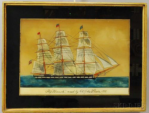 Framed Jane Schultz Reverse-painted Portrait of the Ship Hannah