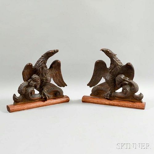 Pair of Carved Walnut Eagle Architectural Elements