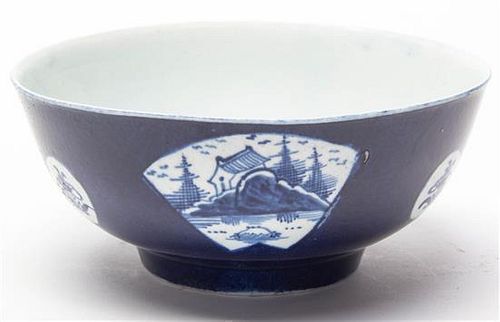 * An English Blue and White Porcelain Bowl, Diameter 6 inches.