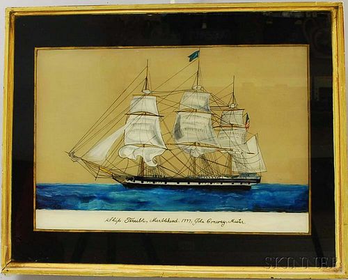Framed Jane Schultz Reverse-painted Portrait of the Ship Terrible
