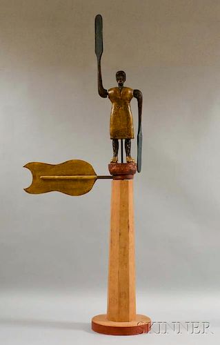 Carved and Painted Pine Figural Whirligig on Faceted Pedestal