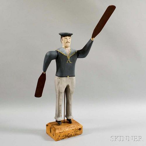 Carved and Painted Contemporary Folk Art Sailor Whirligig