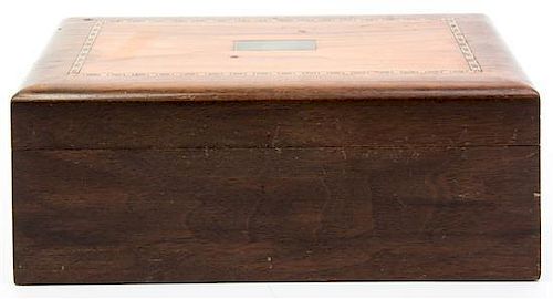 * An English Marquetry Table Casket, Height 4 x width 10 3/4 x depth 7 7/8 inches.