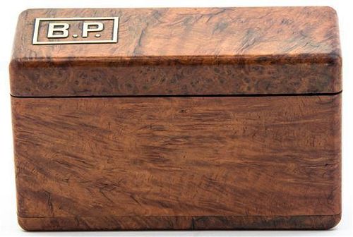 * A Brass Inlaid Burlwood Cigar Box, Height 3 3/4 x width 6 1/4 x depth 2 3/4 inches.