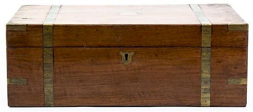 * An English Brass Mounted Writing Box, Height 5 5/8 x width 15 7/8 x depth 8 7/8 inches.