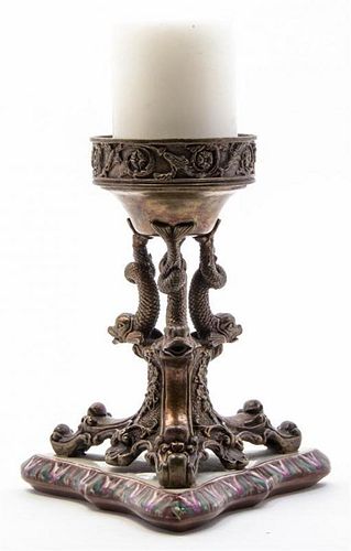 * A Gilt Metal and Porcelain Centerpiece Base, Height 8 1/2 inches.