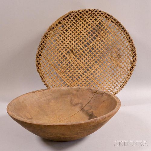 Turned Wood Bowl and a Grain Sieve