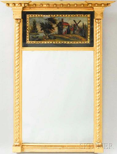 Federal Gilt Tabernacle Mirror with Reverse-painted Panel