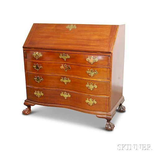 Chippendale-style Mahogany Oxbow Serpentine Slant-lid Desk