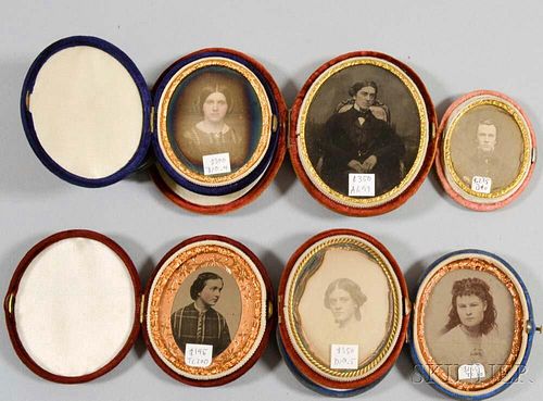 Three Cased Oval Daguerreotypes, Two Ambrotypes, and a Tintype.