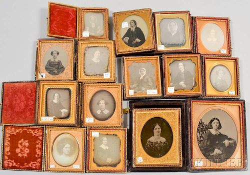 Fifteen Cased Daguerreotypes and Ambrotypes of Women