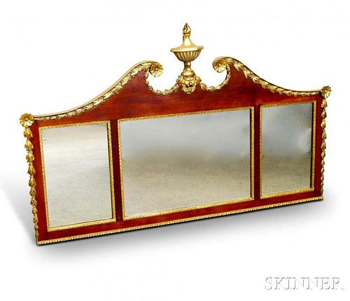 Neoclassical-style Parcel-gilt Mahogany Veneer Tripartite Mirror
