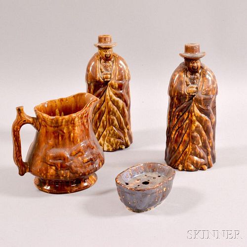 Four Pieces of Rockingham-glazed Pottery