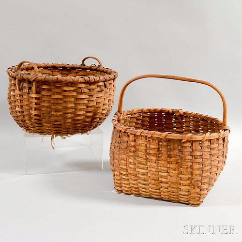 Two Woven Splint Handled Baskets