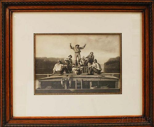 Framed The Jolly Flat Boat Men   Print After George Caleb Bingham