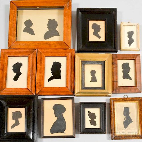Eleven Framed Cut and Watercolor Silhouettes