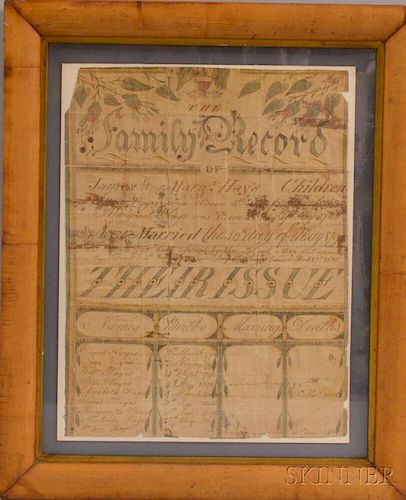 Framed Watercolor Family Record for James and Margaret Hays