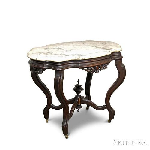 Rococo Revival Carved Walnut Shaped Marble-top Table