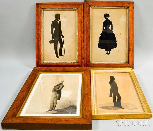 Three Framed Full-length Silhouettes and a Full-length Portrait Profile