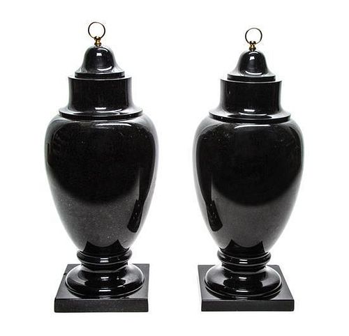A Pair of Marble Urns, LATE 20TH CENTURY, Height 18 1/2 inches.