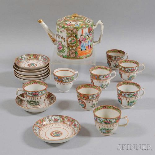 Seventeen-piece Rose Medallion Porcelain Tea Set
