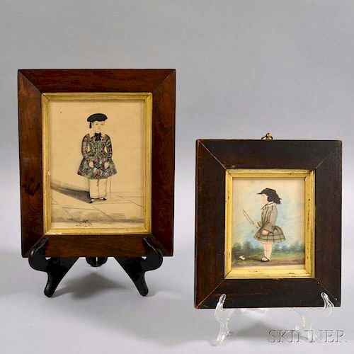 Two Framed Watercolor Portraits of Children
