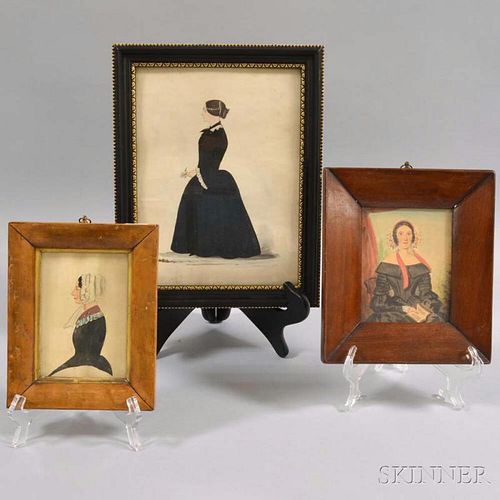 Three Framed Watercolor Portraits of Women