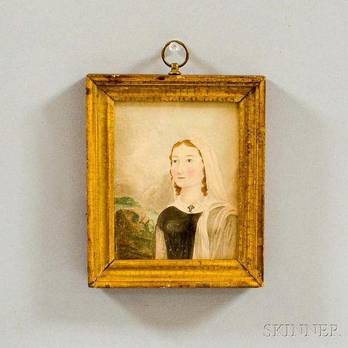 Framed Watercolor Portrait of a Girl with Cross Necklace
