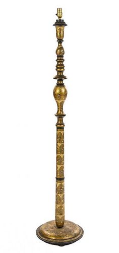 A Kashmir Painted Lacquer and Gilt Floor Lamp, Height 62 3/8 inches.