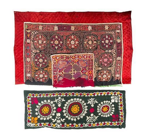 A Suzani Embroidered Tapestry Panel, Larger 7 feet 1 inch x 4 feet 4 inches.
