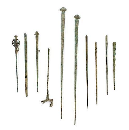 Ten Middle Eastern Bronze Pins, Length of longest 14 3/4 inches.