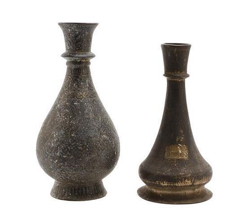 Two Middle Eastern Bronze Urns, Height of tallest 12 1/2 inches.