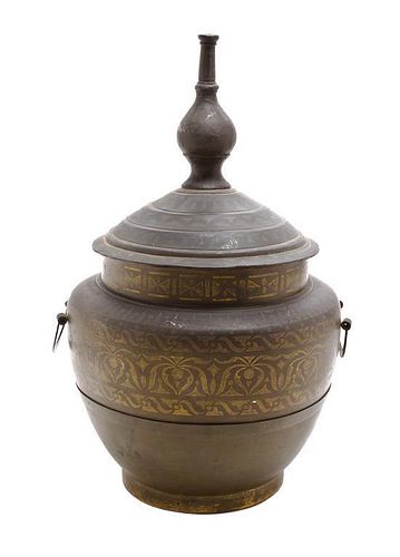 A Middle Eastern Bronze Covered Urn, Height 19 3/8 inches.