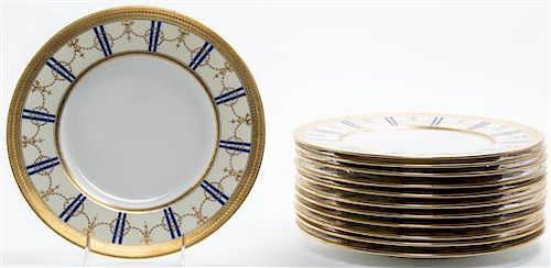 A Set of Twelve Minton Dinner Plates, L.B. King & Co., Detroit, Diameter 10 1/4 inches.
