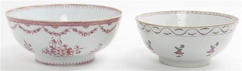 Two Chinese Export Center Bowls, Diameter of larger 10 1/8 inches.