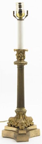 An Empire Style Gilt Bronze Candlestick, Height overall 20 1/2 inches.