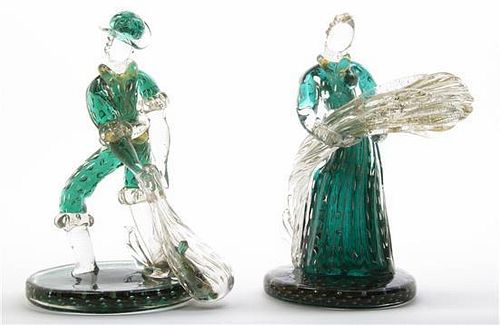 * A Pair of Venetian Glass Figures, Height 9 1/2 inches.