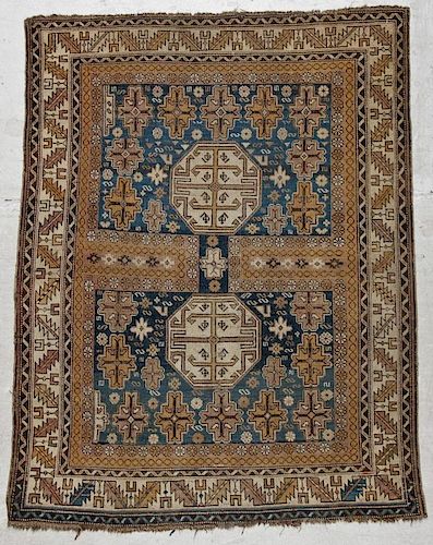Antique Shirvan Rug: 3'11'' x 4'11'' (119 x 150 cm)